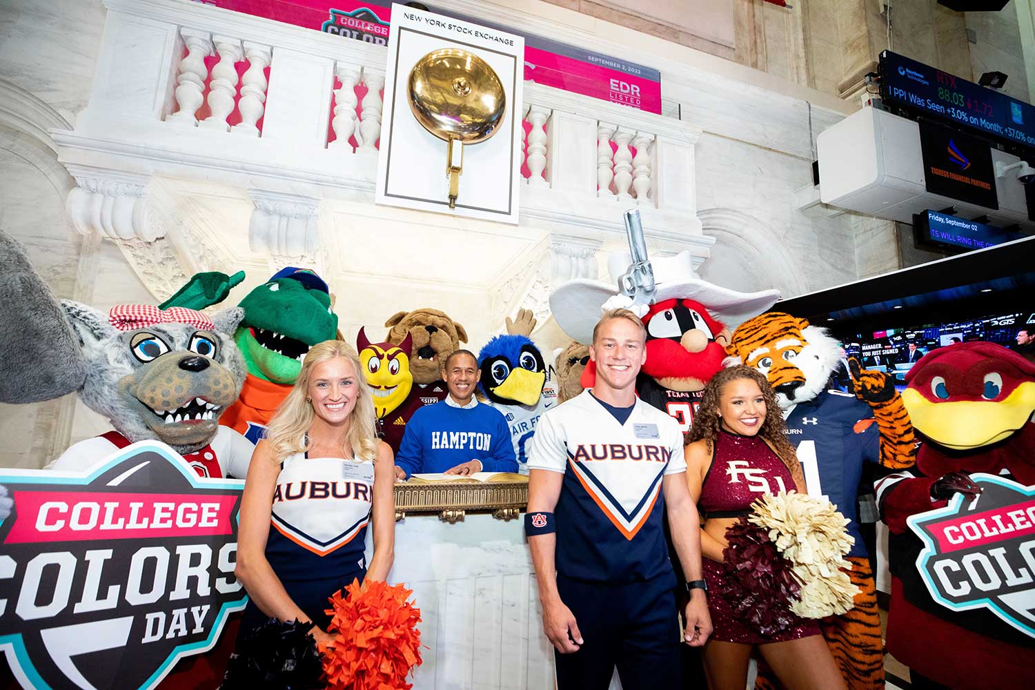 NYSE College Colors Day - Auburn, FSU, Hampton, other college mascots