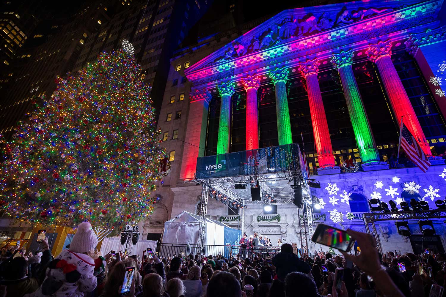 The NYSE Facade at the annual Tree Lighting celebration